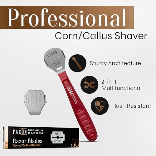 Facón Professional Callus Shaver Remover with 50 Blades, Pedicure Razor for Feet & Hands, Foot Razor for Callus Removal, Callus Blade Remover, Corn Shaver, Surgical Grade Premium Stainless Steel Tool - Image 2