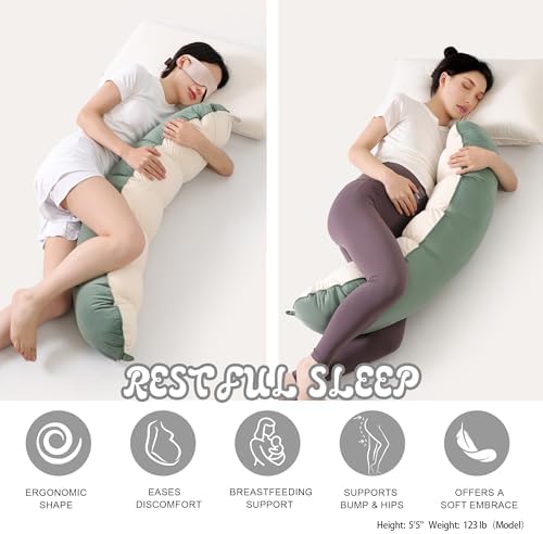 Peallow(Pat. Pend) – Long Round Body Pillow for Adults, Bolster Pillow for Sleeping, Soft and Supportive Pillow for Sleeping & Lumbar Support (Green-White, 39") - Image 5