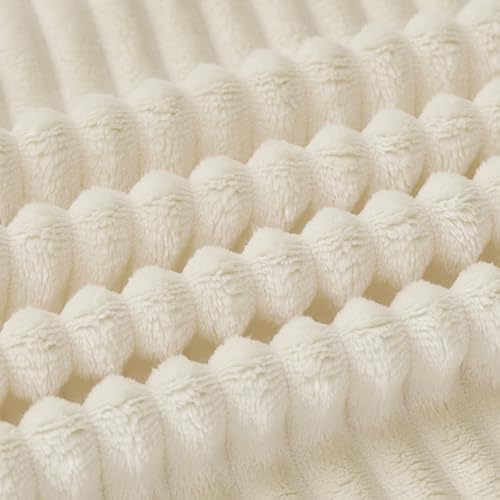 Bnuitland Fleece Throw Blanket for Couch, 300GSM Soft Warm Cozy Fluffy Ivory Throw for Adults & Kids, Stripe Pattern 50"x60", All Season Sofa Bed Blanket for Home Decor - Image 7