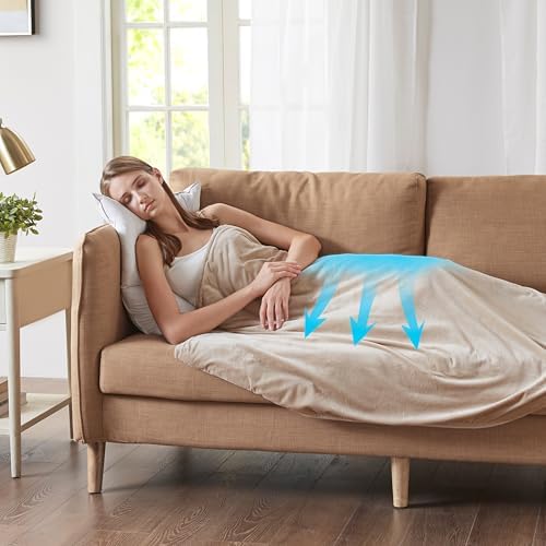 Weighted Blanket for Adults 20lbs, Queen Size Soft Cozy Fleece Sherpa Heavy Blankets for Sofa Bed, Dual Sided Comfort, Send Beige, 60x80 Inch - Image 3