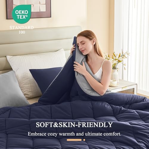 120x120 Oversized King Comforter,Super King Size Comforter Oversized, All Season Soft Lightweight Quilt Down Alternative Duvet Insert with 8 Corner Tabs, Navy/Blue - Image 4