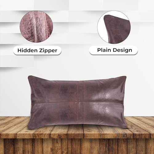 LL LEATHER LOVERS 100% Lambskin Leather Pillow Cover - Sofa Cushion Case - Decorative Throw Covers for Living Room & Bedroom, Dark Brown Pack of 1-20X28 Inch - Image 4
