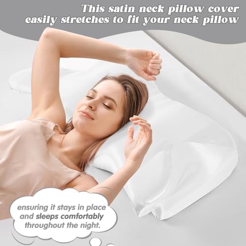 P Pothuiny Ivory White Satin Cervical Pillow Case Cover 2-Pack with Zipper - Image 5