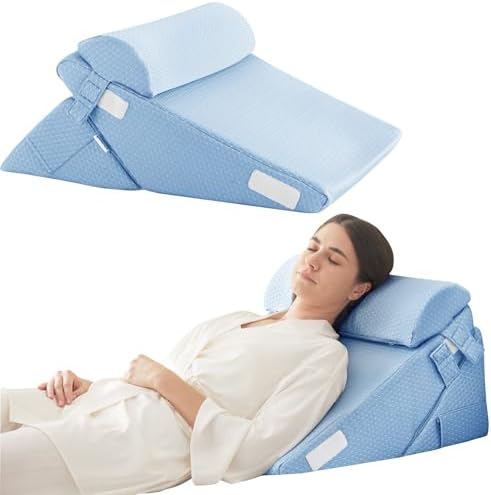 Bedluxe Wedge Pillow Set for After Surgery, Orthopedic Bed Wedge Light Blue by Bedluxe