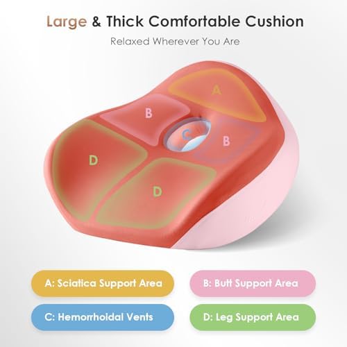 FLORICH Upgrade Large Car Seat Cushion for Long Sitting, Ergonomic Memory Foam Driving Seat Cushion for Back & Sciatica Pain Relief, Non-Slip Washable Seat Cushion for Car, Driver, Office-Pink - Image 5