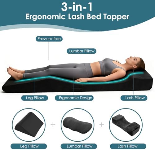 Lash Bed Topper, Ergonomic Curvy Massage Bed Topper Esthetician Bed Cushion, Non-Slip Spa Table Memory Foam Pad with Removable Cover, Ideal for Facials, Eyelash & Beauty Salon, 71"×23" Black - Image 5