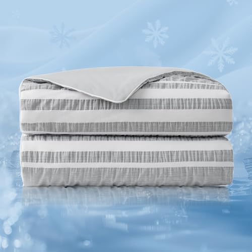 Cozy Bliss Cationic Dyed Seersucker Cooling Comforter Queen Size, Lightweight Airflow Silky Cooling Bedding with Q-Max>0.45 for Bedroom, Home Decor, Hot Sleepers & Night Sweats, Grey 90"x90" by CozyBliss