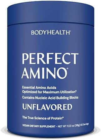 BodyHealth PerfectAmino - BCAA and EAA Powder for Pre and Post Workout - Amino Acid Energy Drink for Men and Women to Support Lean Muscle and Recovery - Unflavored (Lightly Sweetened) - 60 Servings by BodyHealth