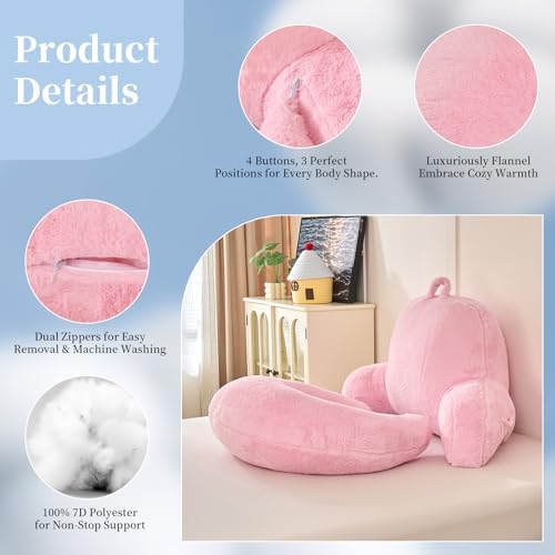 17" Reading Pillow for Bed,U Shaped Arm & Elbow Support,Pink Faux Fur - Image 6