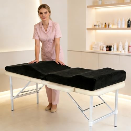 Lash Bed Topper, Ergonomic Curvy Massage Bed Topper Esthetician Bed Cushion, Non-Slip Spa Table Memory Foam Pad with Removable Cover, Ideal for Facials, Eyelash & Beauty Salon, 71"×28" Black - Image 2
