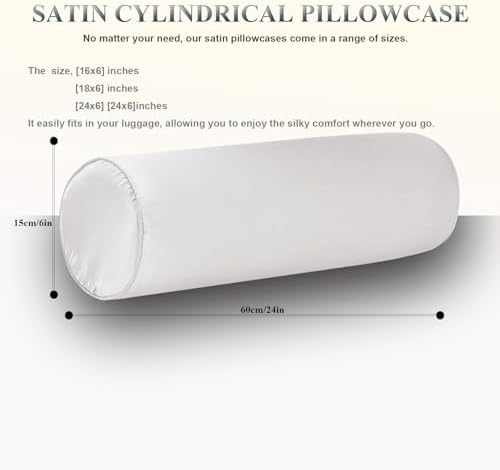 Satin Cylinder Pillowcase | Silk-Like Roll Bolster Pillow Cover with Hidden Zipper | Neck Roll Covers for Hair & Skin Friendly（ White 24" x 6" ） - Image 4