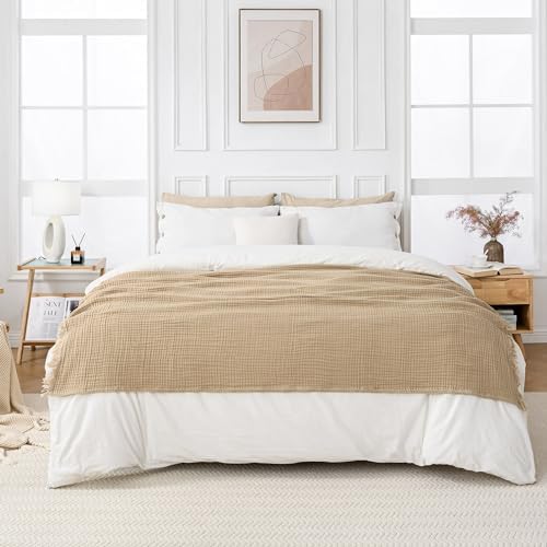 Esterra Muslin Throw Blanket 50x65 Inches Cozy Soft Lightweight Pre-Washed Cotton Blanket, All Season Breathable 4-Layer Gauze Blanket Throw for Sofa Couch Bed, Curds&Whey - Image 6
