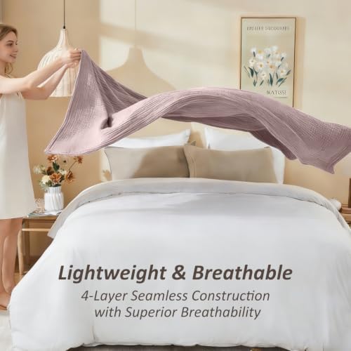 EMME Cotton Muslin Twin XL Blanket Breathable Gauze Soft Lightweight Blankets Adults Gifts for Women (Heather Dusty Pink, 66"x90") - Image 6