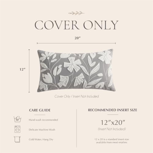 BlissBlush Lumbar Pillow Cover 12x20 Inch, Light Gray Floral Tufted Velvet Decorative Accent Pillow Case for Sofa Bed Living Room, Cover Only - Image 6