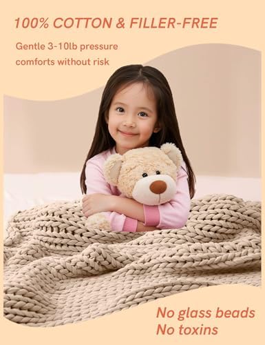 YnM Cooling Weighted Blanket, 100% Cotton Handmade Chunky Knitted Blanket, Weighted Lap, Breathable Heavy Blankets, Machine Washable Throw for Sleep or Home Decor (Beige, 50x60 Inch, 10lbs) - Image 3
