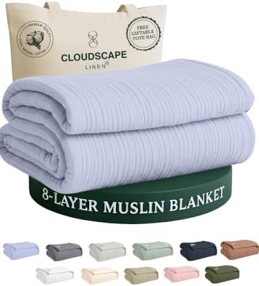 CLOUDSCAPE 8 Layer Cotton Muslin Blanket Queen Size 92"x92" - Lavender Blue by CloudScapeLinen