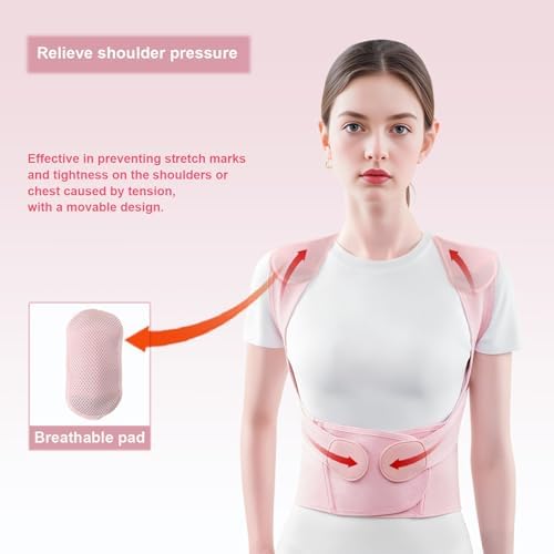 Back Brace Posture Corrector for Women, Pink, Sizs XL, Adjustable Back Straightener for Neck Shoulder Support, Scoliosis and Hunchback Relief - Image 5