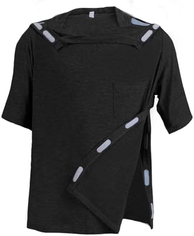 Unisex Post Shoulder Surgery Shirts Recovery Tear Away Short Sleeve Chemo Clothing with Stick On Fasteners, Convenient by Makeyourlifebetter