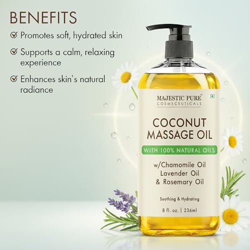 Majestic Pure Coconut Massage Oil, Moisturizing Body Oil, 8 Fl Oz - Image 3