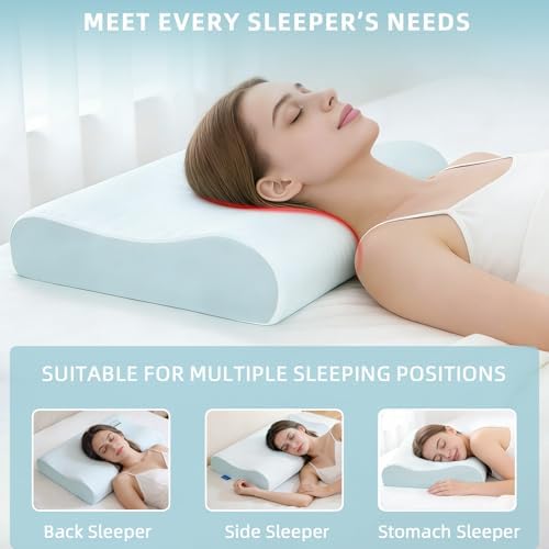 Cervical Neck Pillow for Neck Pain Relief, Neck Support Pillows for Sleeping, Contour Memory Foam Pillow with Cooling Pillowcase, Orthopedic Pillow for Side Back Stomach Sleeper, Medium Soft - Image 5