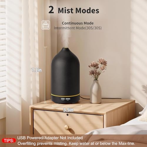 URPOWER 120mL Ceramic Essential Oil Diffuser Quiet Diffusers for Home - Image 2