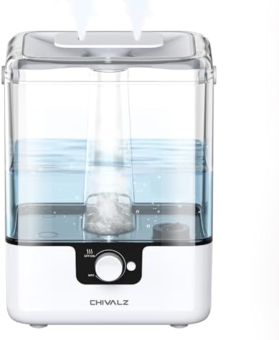 CHIVALZ Humidifiers for Bedroom, 6L Cool Mist Humidifiers for Baby Nursery, 26dB Quiet, 50H Runtime, Top Fill Humidifier for Large Room, Home, Plants, Nightlight, Oil Diffuser 1 Pack White by CHIVALZ