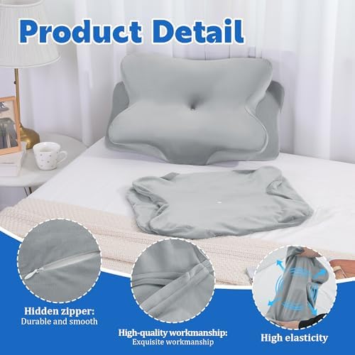 BALAPET 2 Pcs Velvet Cervical Neck Pillow Case, Soft Elasticity Pillowcase for Ergonomic Cervical Neck Pillow,Fuzzy Warm Flannel Pillow Cases with Zipper, Cover Only(Light Gray) - Image 3