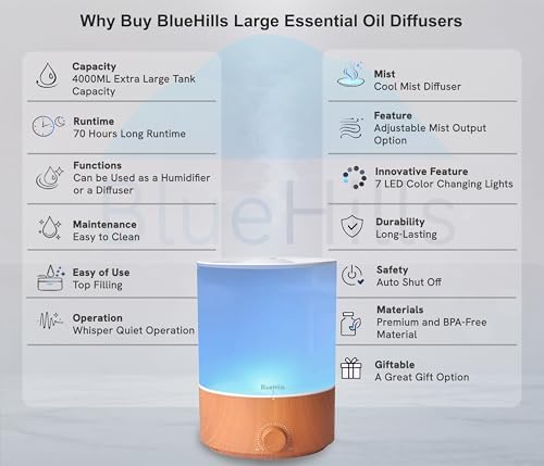 BlueHills Premium 4000 ML XL Essential Oil Diffuser Humidifier Wood Grain - Image 2