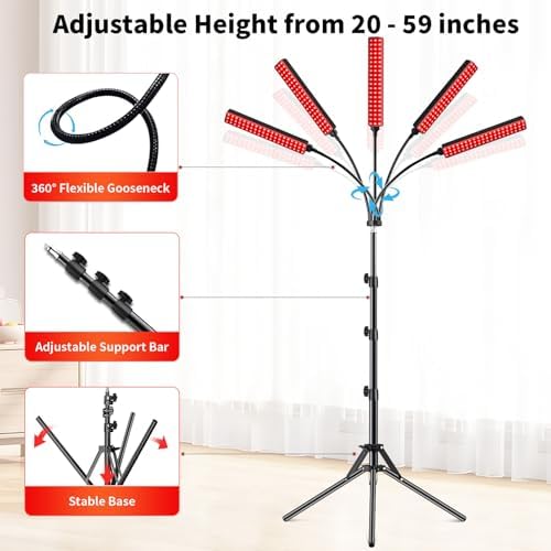 Red Light Therapy for Face and Body Red Light Infrared Light Therapy Lamp with Stand LED 660nm 850nm 5 Heads 7-Colors Infrared Light Device for Body - Image 5