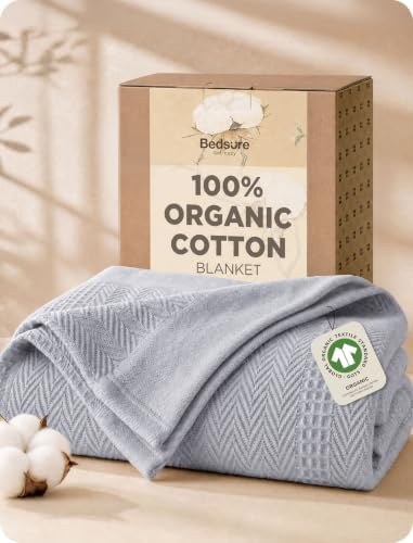 Bedsure PureWoven 100% Organic Cotton Waffle Luxury Blanket, Queen, Grey by Unknown