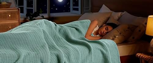 HILLFAIR 100% Soft Premium Combed Cotton Thermal King Blankets – Soft Cozy Warm Cotton Blanket– Bed Throw Blanket– King Bed Blankets– All Season Blanket– Sage - Image 5