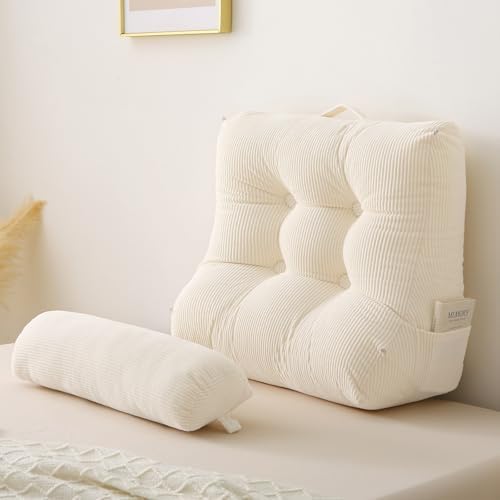 Sasttie Wedge Pillow Set, 2PCS Reading Pillow for Sitting, Bed Wedge Pillow Headborad for Sleeping, After Surgery, Acid Reflux, Leg and Back Support, with Neck Cushion, 23"x11.5"x30", Beige by SASTTIE