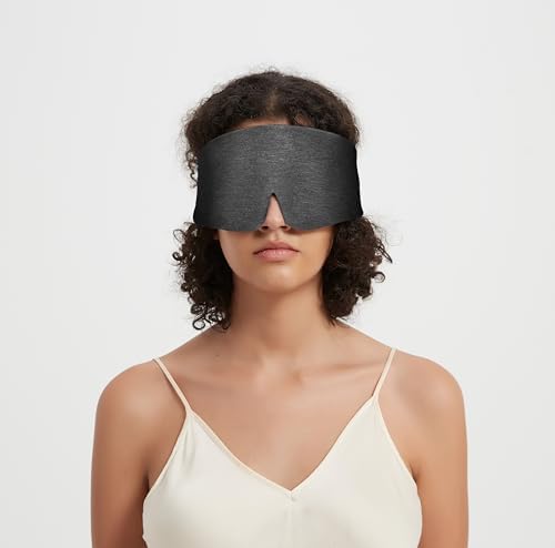 ALASKA BEAR Wraparound Style Organic Cotton Eye Mask with Padded Nose, Big Wide Headband and Large Coverage Ear Muff Sleeping Mask with Bottom Flap for Full Blackout, Dark Grey - Image 4