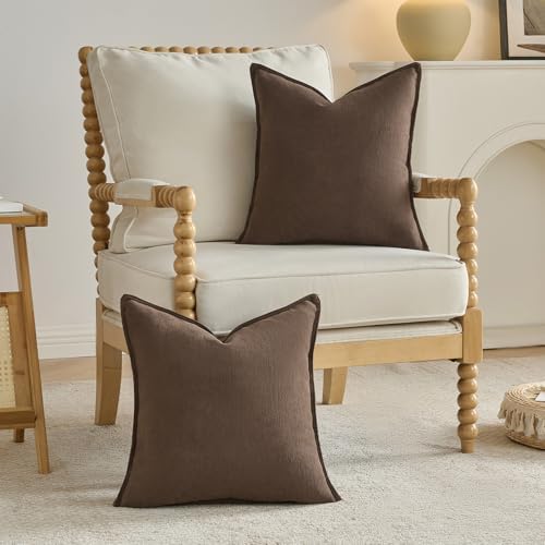 FUTEI Pack of 2 Chenille Throw Pillow Covers 26x26 Inch, Dark Coffee - Image 4