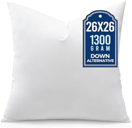 puredown® Euro Pillow Inserts, Pack of 1, 26x26 Inch Fluffy Soft Throw Pillow Inserts Filled with Plump Stuffer, Square Decorative Pillows for Couch, Sofa, Bed and Home Decor by Puredown
