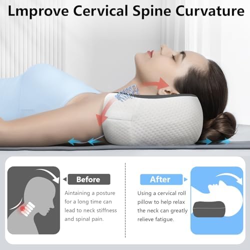 Cervical Neck Roll Pillow, Say Goodbye to Neck Pain, Travel Neck Support Pillow for Side Sleepers, Ergonomic Memory Foam Camping Pillow, Cervical Traction Device with Storage Bag - Image 2
