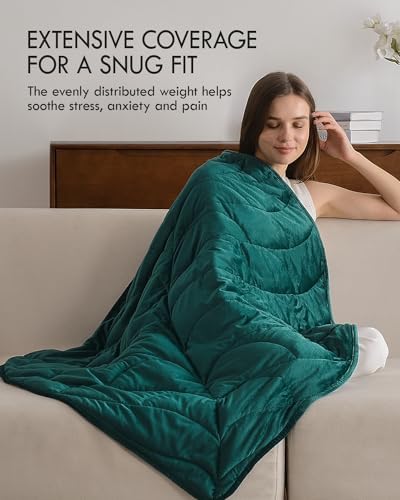 Kaisa Weighted Lap Blanket for Adults, 5 lbs 41" x 53", Leaf Pattern, Green - Image 2