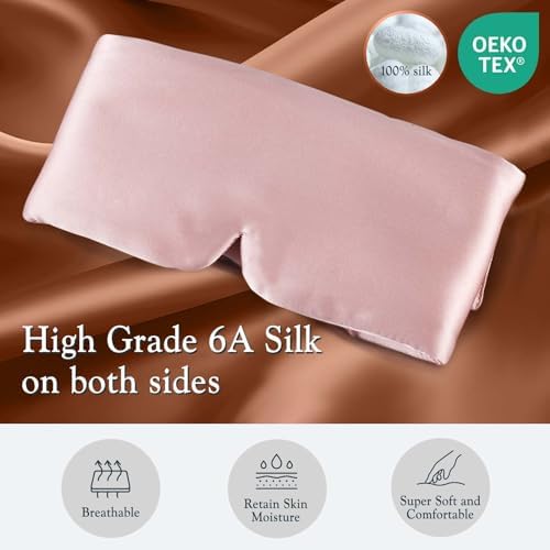 Silk Sleeping Mask Large Wrap-Around Blindfold with Adjustable Velcro Soft Blackout Eye Mask Women (Pink) - Image 5