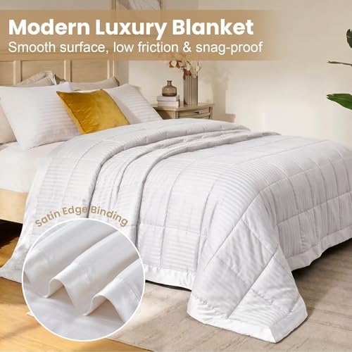 downluxe Queen Size Blanket with Satin Trim, Lightweight Down Alternative Blankets Queen Size for All Season, Machine Washable (Ivory, 90x90 Inch) - Image 3
