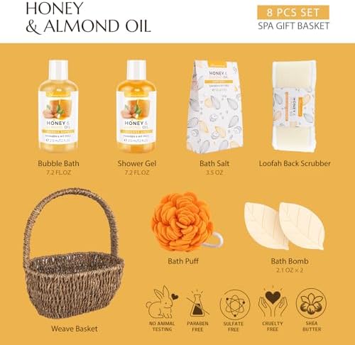 Bath Spa Gift Basket, Honey Almond 8pcs Bath & Body Gift Set for Women - Image 2