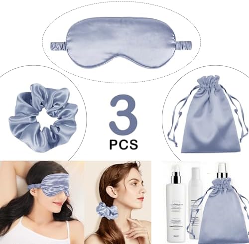 3Pcs Satin Eye Mask Silk Sleep Masks Set Silky Blindfold Eyeshade Blackout Eyes Cover Pouches Bag Scrunchy Wedding Gift - Image 2