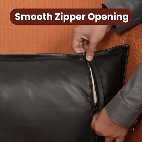 LL LEATHER LOVERS 100% Lambskin Leather Pillow Cover - Sofa Cushion Case - Decorative Throw Covers for Living Room & Bedroom, Black Box Pack of 1-14X22 Inch - Image 5