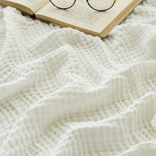 EMME Cotton Muslin Twin Blanket Breathable Gauze Soft Lightweight Adults Gifts for Women (White,60"x80") by EMME