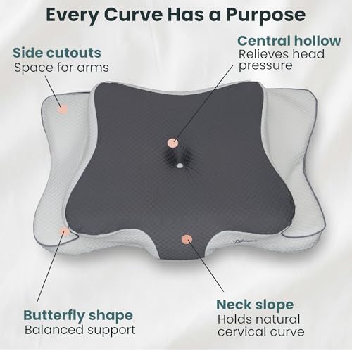 Cervical Neck Pillow for Sleeping – Cooling Memory Foam Cervical Pillow for Side Sleepers and Back Sleepers – Contour Ergonomic Neck Support (Grey/White, Cooling) - Image 4