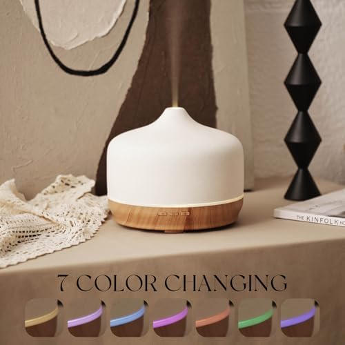 Porseme 500ml Essential Oil Diffuser Aromatherapy Ultrasonic Cool Mist Humidifier 15-21 Running Hours Waterless Auto-Off Air Diffusers for Sleeping Yoga Working Spa(White Ceramic) - Image 3