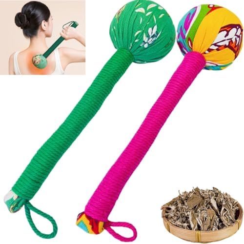 2PCS Long Size Lymphatic Drainage Herbal Massage Hammer,Manual Massage Hammer for Body, Back Massage Hammer Taichi,Wormwood Massage Hammer Sticks Muscle Relaxation 2PCS (Red/Green) by OnVisit