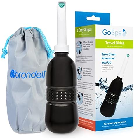 Brondell GoSpa Travel Bidet GS-70 – Portable Peri Bottle for Postpartum & Perineal Care, 400ml Handheld Bidet with Angled Nozzle, Collapsible Design, Nozzle Storage & Travel Bag, Midnight by Brondell