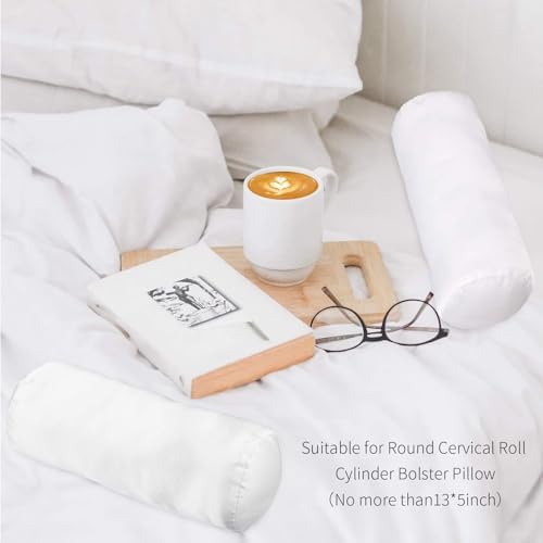 Tatuo 2 Pieces White Cervical Round Pillow Cover for Neck Roll Pillow Cervical Neck Roll Memory Cylinder Round Cushion(Artificial Silk,13 x 5 Inch) - Image 5
