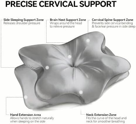 2-Pack Cervical Neck Pillow for for Neck Support,Ergonomic Memory Foam Contour Pillow with Wrinkle-Resistant Silky Satin Fabric Cover,Orthopedic Bed Pillow for Side,Back,Stomach Sleepers,Gray - Image 3