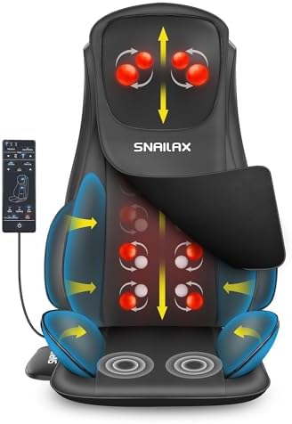 Snailax Shiatsu Neck Back Massager with Heat, Massage Chair Pad with Compression, Height-Adjustable Neck Massage Rollers Chair Seat Massager, Gifts for Men, Women by Snailax